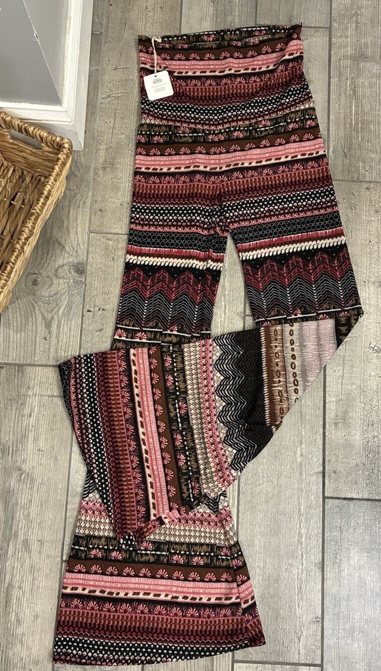 Temple Ro Rose Knit Temple Pant Bell Bottom Flare Boho Festival Pants Size M